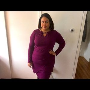 Purple, knee length, long sleeve dress XXL